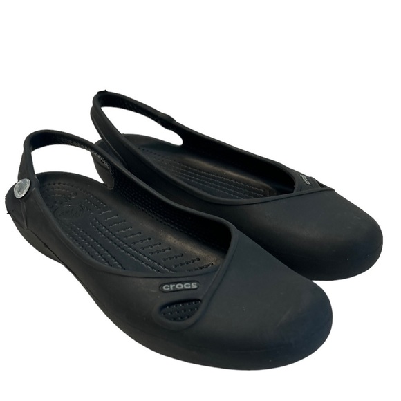 Crocs Olivia Black Jeweled Slingbacks Slip On Ballet Flats Rubber Size 7 - Picture 1 of 9